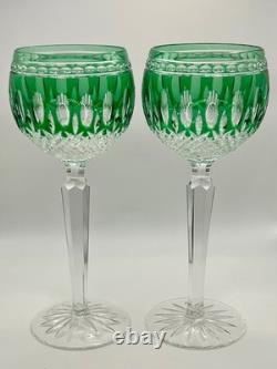 Waterford Clarendon Emerald Cut to Clear Hock Wine Glass Pair with Box Retired