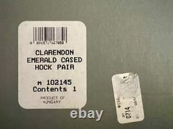 Waterford Clarendon Emerald Cut to Clear Hock Wine Glass Pair with Box Retired