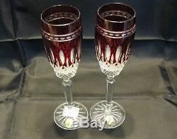 Waterford Clarendon Ruby Red Cut to Clear Crystal Wine Champagne Flutes
