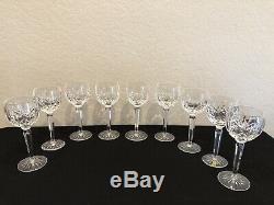Waterford Crystal 7 1/2 Lismore Wine Hock Glasses Set Of 9 Made in Ireland