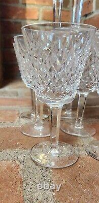 Waterford Crystal Alana Claret Pattern 8 Wine Glasses Fine Fancy Cross Hatch