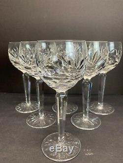 Waterford Crystal Ashling Cut Wine Hock Goblet Glass 7.25 Tall MINT SET OF 6