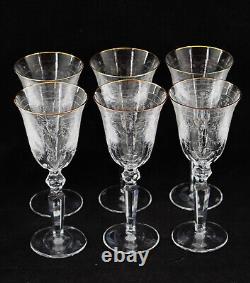 Waterford Crystal Charlemont 6 Wine Glasses, Etched Scrolls Gold Rims
