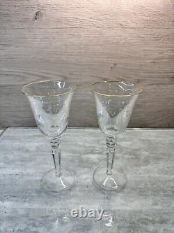 Waterford Crystal Charlemont Pattern Wine Glasses 7 7/8 Gold Rimset Of 2