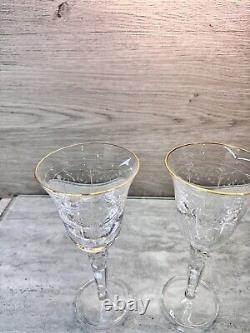 Waterford Crystal Charlemont Pattern Wine Glasses 7 7/8 Gold Rimset Of 2