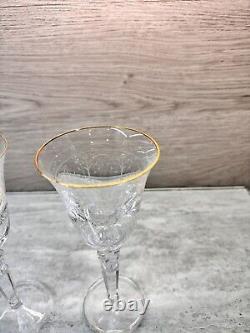 Waterford Crystal Charlemont Pattern Wine Glasses 7 7/8 Gold Rimset Of 2