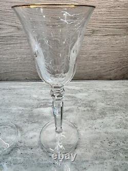 Waterford Crystal Charlemont Pattern Wine Glasses 7 7/8 Gold Rimset Of 2