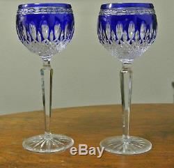 Waterford Crystal Clarendon Cobalt Blue Pair Of Wine Hock Glasses