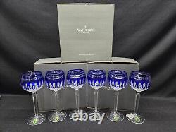 Waterford Crystal Clarendon Cobalt Hock Wine Glasses, Set of 6 in Original Box