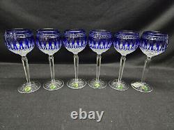 Waterford Crystal Clarendon Cobalt Hock Wine Glasses, Set of 6 in Original Box