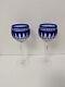 Waterford Crystal Clarendon Cobalt Wine Hock Pair Color to Clear Cut