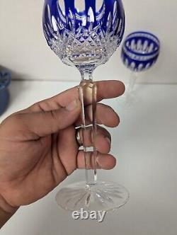 Waterford Crystal Clarendon Cobalt Wine Hock Pair Color to Clear Cut