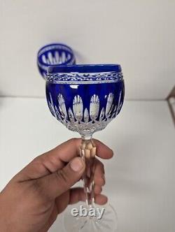 Waterford Crystal Clarendon Cobalt Wine Hock Pair Color to Clear Cut