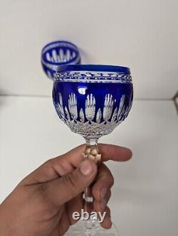 Waterford Crystal Clarendon Cobalt Wine Hock Pair Color to Clear Cut