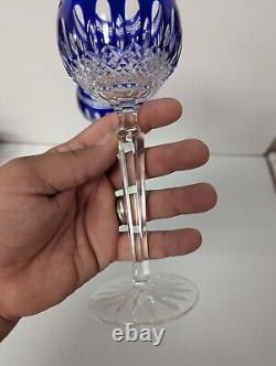 Waterford Crystal Clarendon Cobalt Wine Hock Pair Color to Clear Cut