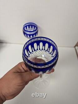 Waterford Crystal Clarendon Cobalt Wine Hock Pair Color to Clear Cut