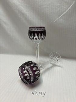 Waterford Crystal Clarendon Cut To Clear Amethyst Purple Hock Wine Set Of 2