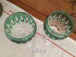 Waterford Crystal Clarendon Hock Wine Glasses Emerald Green Set 2 + Box New