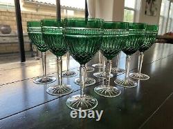 Waterford Crystal Clarendon Serenity Emerald Green Wine Goblet Signed 12 Set