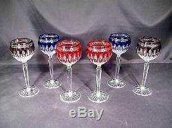 Waterford Crystal Clarendon Wine Hock Goblets Colbalt, Amethyst, Ruby Set of 6
