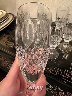 Waterford Crystal Cut Flute Glass 9 Set #3 Clear Glasses Signed Excellent Rare