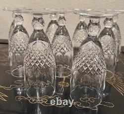 Waterford Crystal Cut Flute Glass 9 Set #3 Clear Glasses Signed Excellent Rare