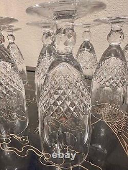 Waterford Crystal Cut Flute Glass 9 Set #3 Clear Glasses Signed Excellent Rare