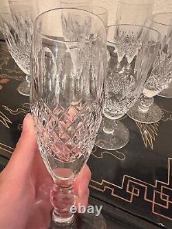 Waterford Crystal Cut Flute Glass 9 Set #3 Clear Glasses Signed Excellent Rare