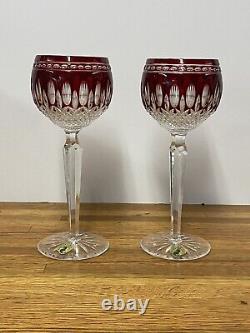 Waterford Crystal Cut To Clear Pair Clarendon Wine Hocks Goblets Ruby New