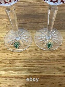 Waterford Crystal Cut To Clear Pair Clarendon Wine Hocks Goblets Ruby New