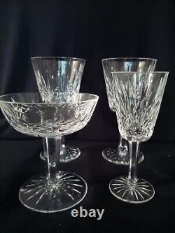 Waterford Crystal Lismore 2 Claret Wine Glasses, 1 Sherry, & 1 Champagne 4pcs