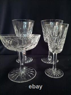 Waterford Crystal Lismore 2 Claret Wine Glasses, 1 Sherry, & 1 Champagne 4pcs