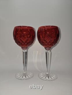 Waterford Crystal Lismore Crimson Hock Wine Glasses Red Waterford Glasses Pair