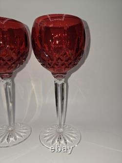 Waterford Crystal Lismore Crimson Hock Wine Glasses Red Waterford Glasses Pair
