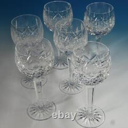 Waterford Crystal Lismore Pattern 6 Wine Hocks Goblets Glasses 7 3/8 inch