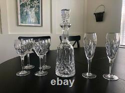 Waterford Crystal Lismore Wine Decanter, Stopper, Wine Glasses, Champagne Flutes
