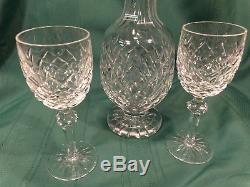 Waterford Crystal Powerscourt Decanter And Two Claret Wine Glasses Signed