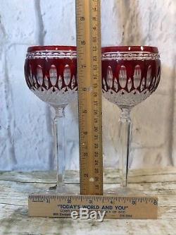 Waterford Crystal Ruby Red Cut To Clear Clarendon Wine Hocks Goblets Set Of 2