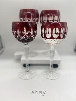 Waterford Crystal Setof 4 AJKA Crystal Ruby Hock Cut to Clear Wine Glasses 8.25