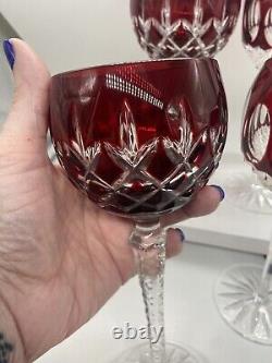 Waterford Crystal Setof 4 AJKA Crystal Ruby Hock Cut to Clear Wine Glasses 8.25