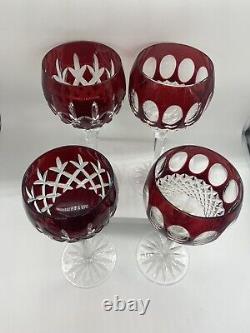 Waterford Crystal Setof 4 AJKA Crystal Ruby Hock Cut to Clear Wine Glasses 8.25