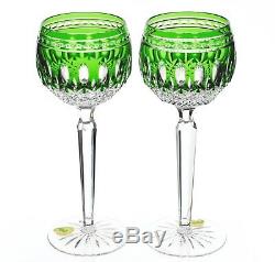 Waterford Emerald Green Cut to Clear Crystal Clarendon Wine Goblets New w Labels
