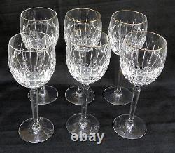 Waterford Glenville Crystal Lot Of 6 Wine Water Goblet Glasses 8 Tall Gold Rim