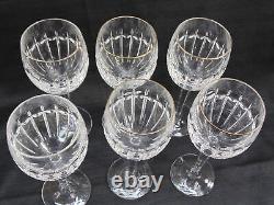 Waterford Glenville Crystal Lot Of 6 Wine Water Goblet Glasses 8 Tall Gold Rim