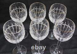 Waterford Glenville Crystal Lot Of 6 Wine Water Goblet Glasses 8 Tall Gold Rim