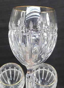 Waterford Glenville Crystal Lot Of 6 Wine Water Goblet Glasses 8 Tall Gold Rim