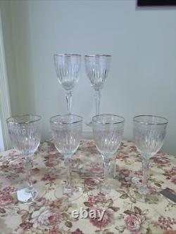 Waterford Hanover Gold 6 Crystal Wine Glasses 8.5 Marked Marquis By Waterford