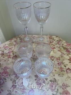 Waterford Hanover Gold 6 Crystal Wine Glasses 8.5 Marked Marquis By Waterford