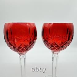 Waterford Ireland Crystal #146269 Lismore Crimson Hock Wine Glasses Set of 2