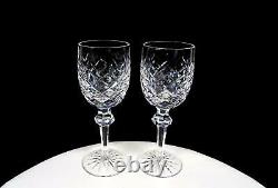 Waterford Ireland Signed 6 Oz Powerscourt 2pc Crystal Claret 7 1/8 Wine Glasses